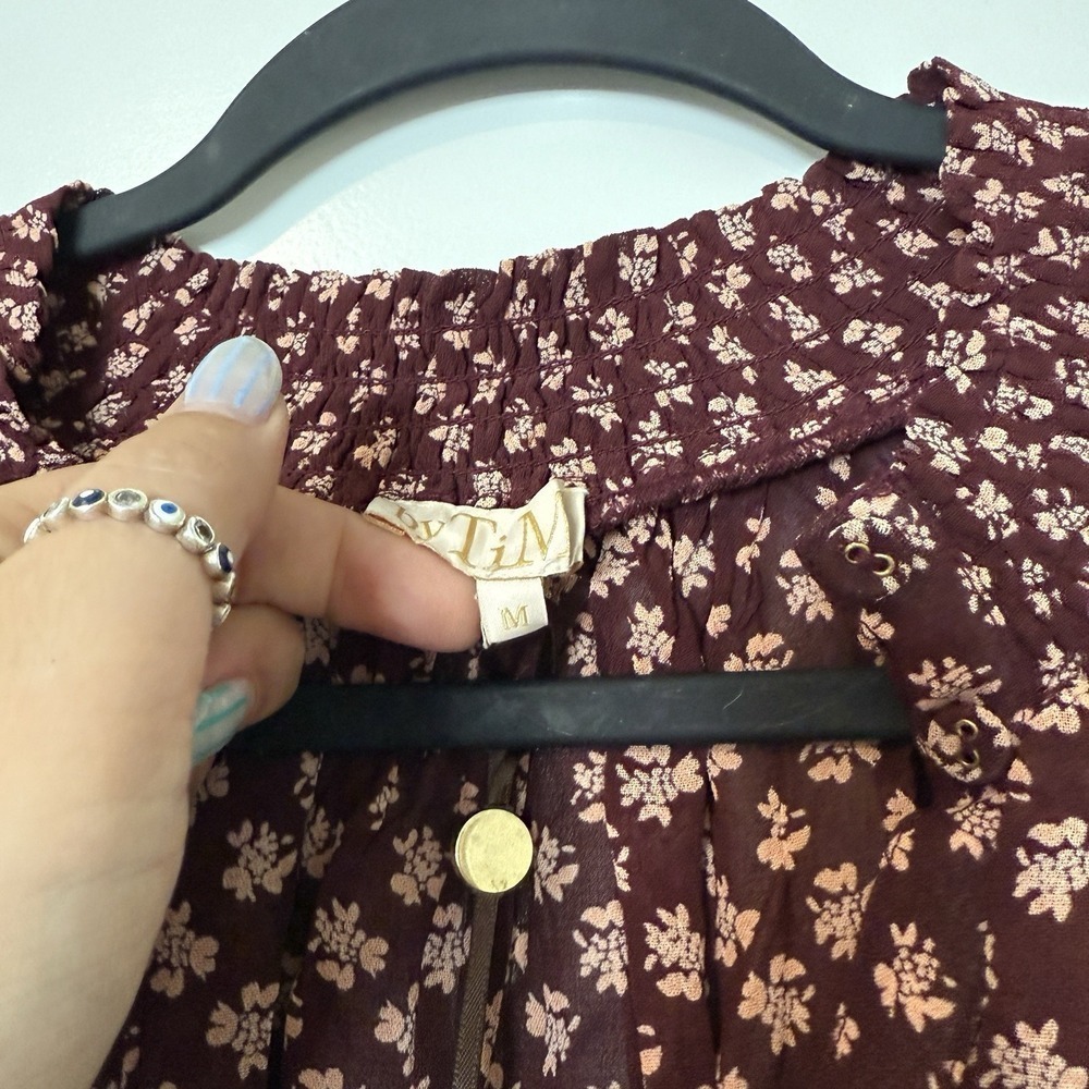 ByTimo Georgette Mini Dress NEW Burgundy Floral Print Women's Size Medium Flowy - Picture 5 of 7